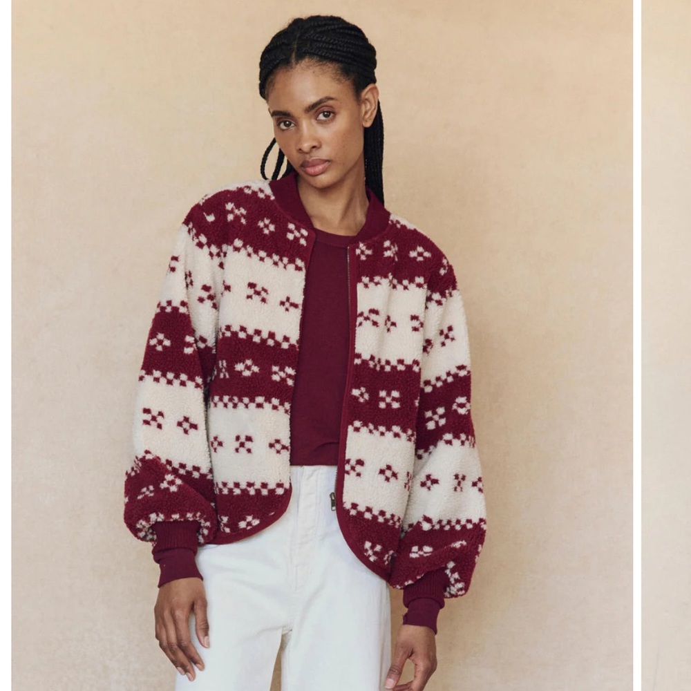 The Great Plush Red and Cream Bomber Jacket